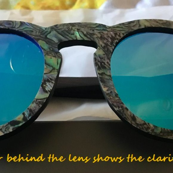 Wood Frame Abalone Seashell Sunglasses Blue Lens main image 4